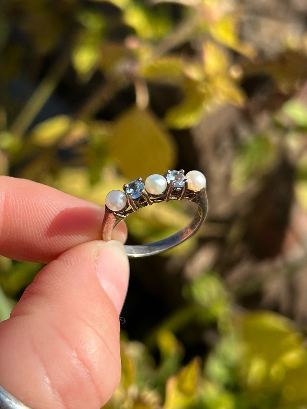 Sterling Silver Pearl & Blue Stone Ring